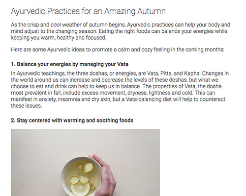 Blog: Ayurvedic Practices for Autumn