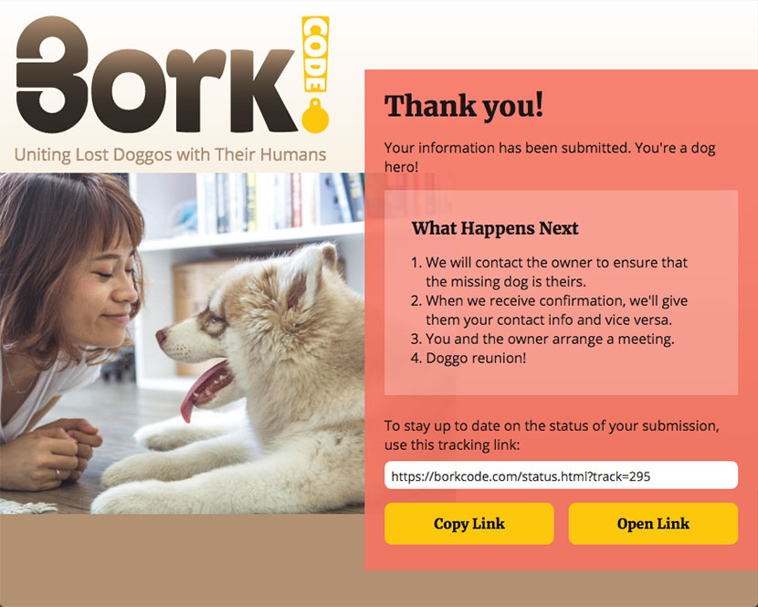 Borkcode thank you page